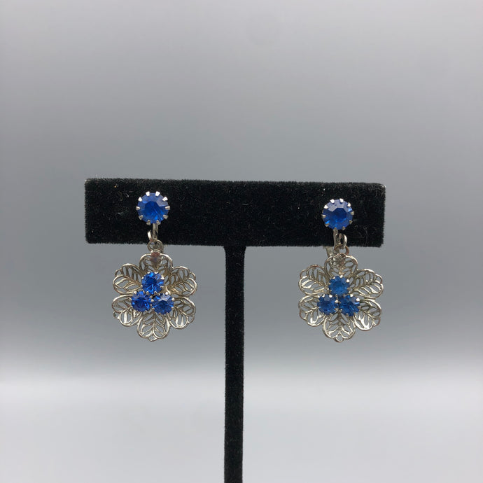Blue Rhinestone Dangle Earrings, 1.25