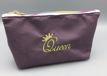 Queen Embroidered Zip Pouches in 2 Sizes, Purple Twill