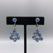 Blue and Clear Rhinestone Dangle Earrings, 1.75" x .75", Reborn by Roxy