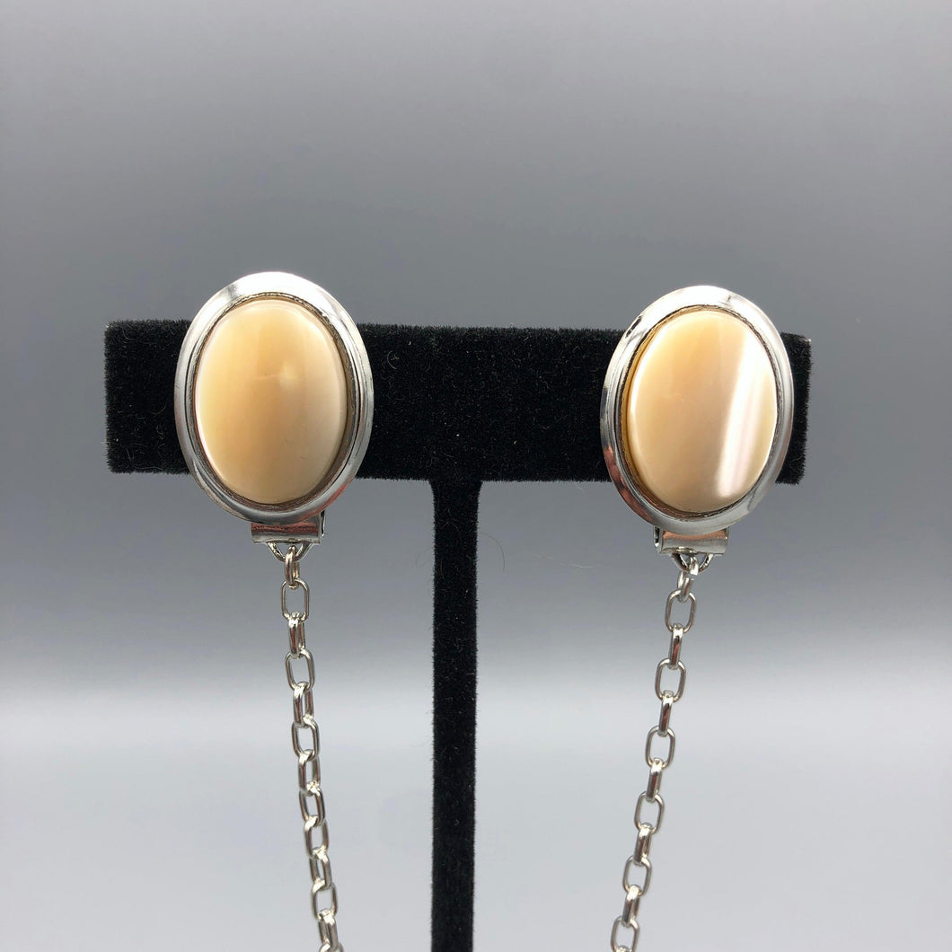 Natural Mother of Pearl Sweater Clips in Silver Tone, 8.25