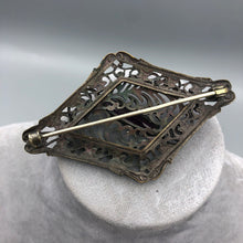 Diamond Shaped Victorian Sash Brooch, Brass with Purple Glass Stone, 2 7/8" x 1.75"