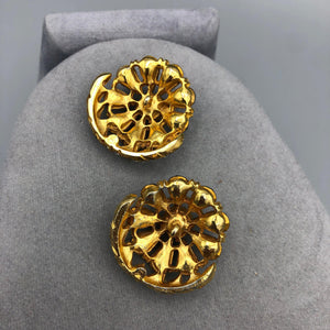 Pair of Large 1.25" Rhinestone Coat Buttons, Black Diamond Pears, Gold Tone, Shank