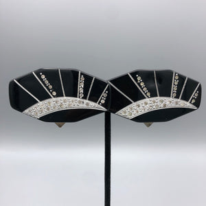 Pair of Early Plastic Dress Clips, Art Deco with Rhinestones, 2.75" x 1.5"