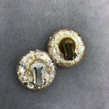 Gold and White Confetti Lucite Earrings, 1.25"