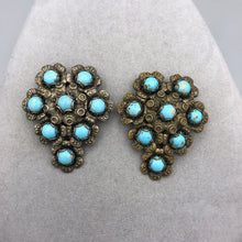 Turquoise Matrix Glass Dress Clips, Gold Tone or Silver Tone, 2" x 1.75"