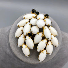Large Milk Glass Brooch with Black Accents, Gold Tone, 2.25" x 2"