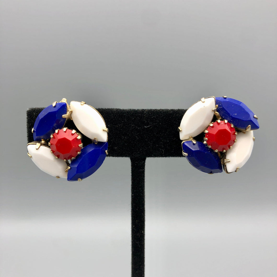 Blue, Red, & White Milk Glass Earrings, 1