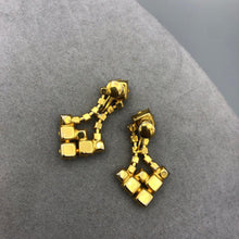 Square Cut Milk Glass Dangle Earrings, Gold Tone Screw Backs, 1.75" x 1"