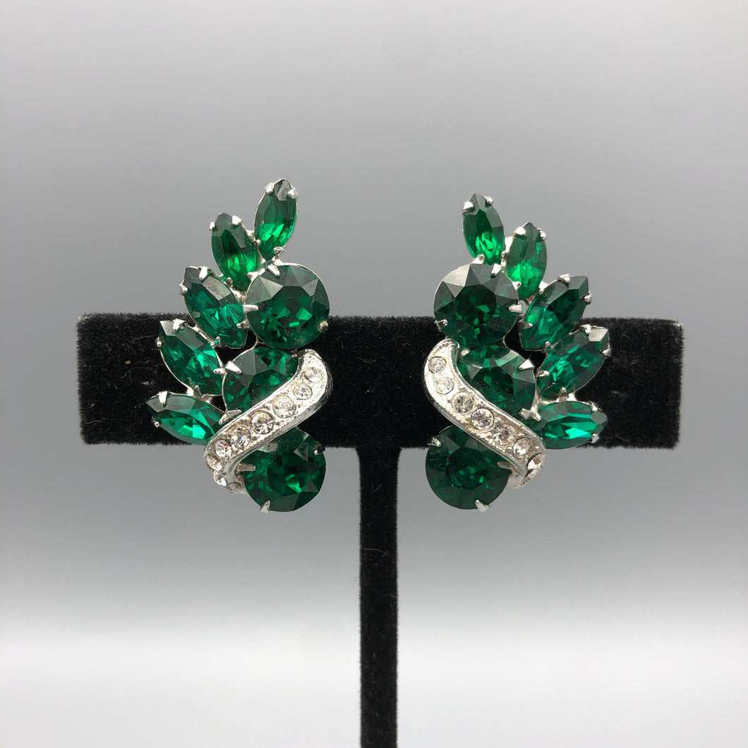 Emerald Green Eisenberg Earrings with clear Rhinestone Icing 1.5