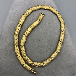 Brushed Gold Tone Link Choker with Tiny Rhinestones 15" Hinged Clip