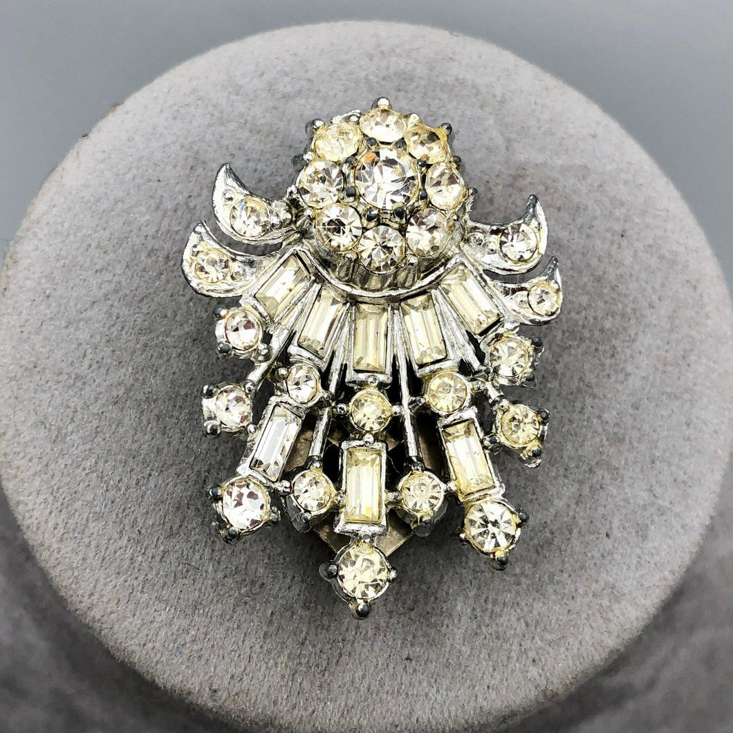Vintage Rhinestone Dress Clip, Crystal Starburst, 1.5