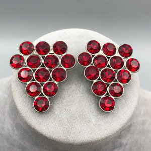 Pair of Siam Ruby Rhinestone Dress Clips, 1 3/8" x 1 1/8", Reborn by Roxy