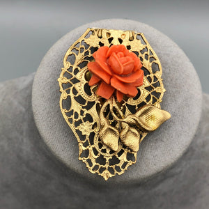 Gold Tone Bohemian Dress Clip with Celluloid Rose, 2" x 1.5", Reborn by Roxy