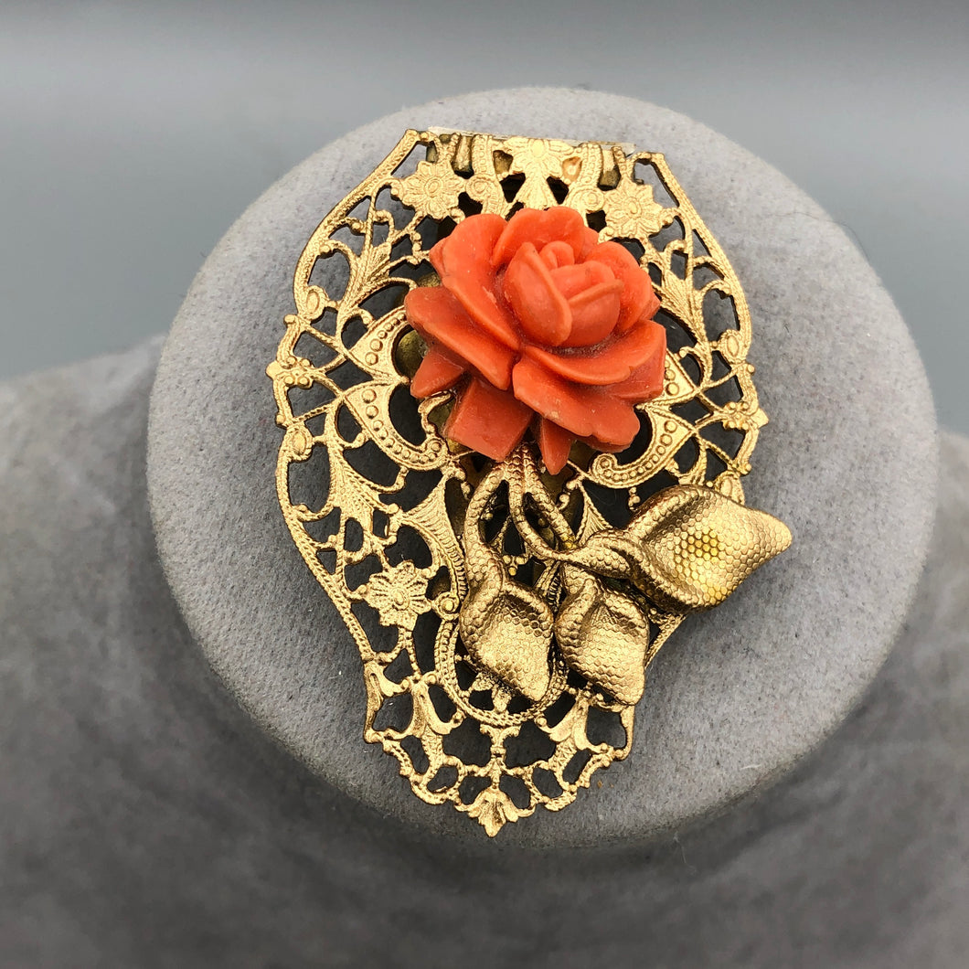 Gold Tone Bohemian Dress Clip with Celluloid Rose, 2