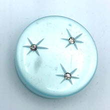 Pale Blue Moonglow Lucite Pill Box with Rhinestones, 1.5"