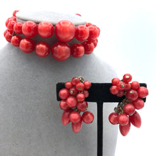 Red Moonglow Lucite Bracelet and Earring Set