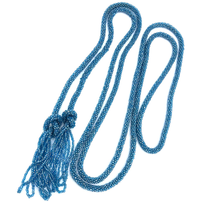 Aqua Blue Beaded Sautoir Flapper Necklace, 70