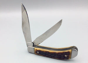 Custom Traditional Two Blade Trapper Folding Knife with Leather Belt Pouch