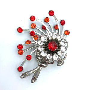 Firecracker Bouquet Brooch in Hyacinth & Siam Ruby Rhinestones, Reborn by Roxy