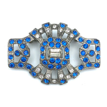 Art Deco Pot Metal Rhinestone Brooch,Sapphire & Clear, 2" x 1.25", Reborn by Roxy