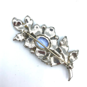 Pot Metal Rhinestone Flower Brooch, Lavender & Clear with C Clasp, 2 3/8" x 1", Reborn by Roxy