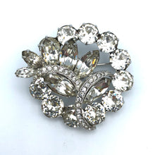 Eisenberg Rhinestone Brooch with Icing, Clear Crystal, 1 5/8" x 1.75"