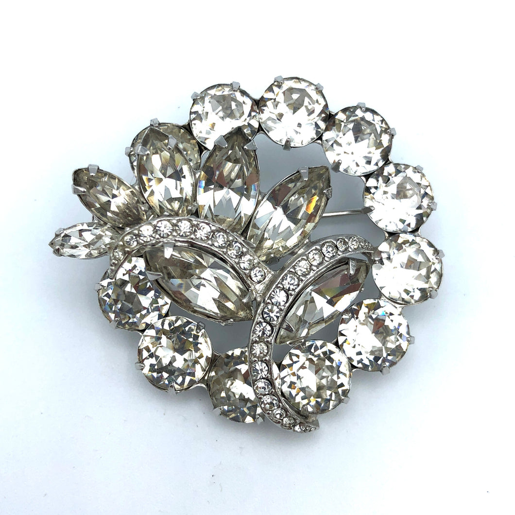 Eisenberg Rhinestone Brooch with Icing, Clear Crystal, 1 5/8