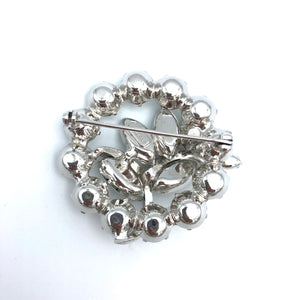 Eisenberg Rhinestone Brooch with Icing, Clear Crystal, 1 5/8" x 1.75"