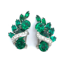 Emerald Green Eisenberg Earrings with clear Rhinestone Icing 1.5" x .75" Clips