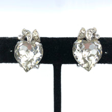 Heart Shaped Eisenberg Rhinestone Earrings, Signed Vintage Clips