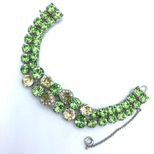 Vintage Signed Eisenberg Ice Rhinestone Bracelet, 7" Hook Clasp, Peridot and Jonquil, Reborn by Roxy