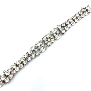 Vintage Signed Eisenberg Ice Rhinestone Bracelet, Navettes and Rounds 7" Box Clasp