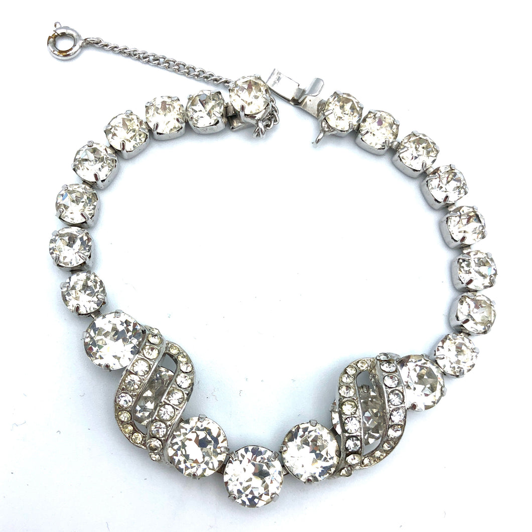 Vintage Signed Eisenberg Rhinestone Bracelet, Huge 8mm Stones with Icing 7.5