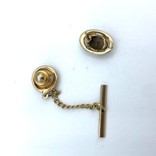 Vintage Tie Tack with T Bar, Smokey Quartz, Gold Tone .5"