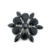 Black Rhinestone Starburst Brooch, 2.5"