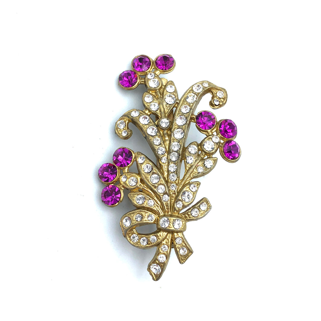 Fuschia & Clear Bouquet Brooch, 30s Pot Metal, Reborn by Roxy