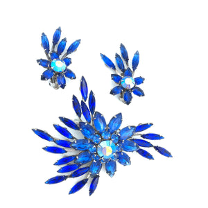 Judy Lee Brooch & Earrings in Cobalt Blue