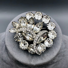 Vintage Signed Eisenberg Rhinestone Brooch with Icing, Clear Crystal, 1 5/8" x 1.75"