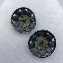 Pair of Large 1 3/8" Rhinestone Japanned Coat Buttons, Montana Sapphire Blue