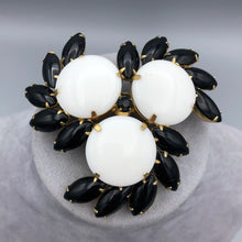 Large Milk Glass Brooch with Black Navettes, 2.75" Statement Jewelry