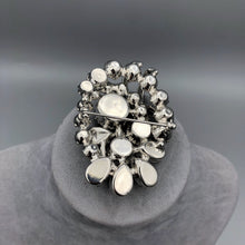 Large Vintage Rhinestone Brooch with Icing, Rhodium Plated, 2.5" x 1.75"