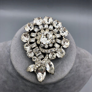 Rhinestone Bouquet Brooch, Vintage 50s Glam, 2.25" x 1 5/8"