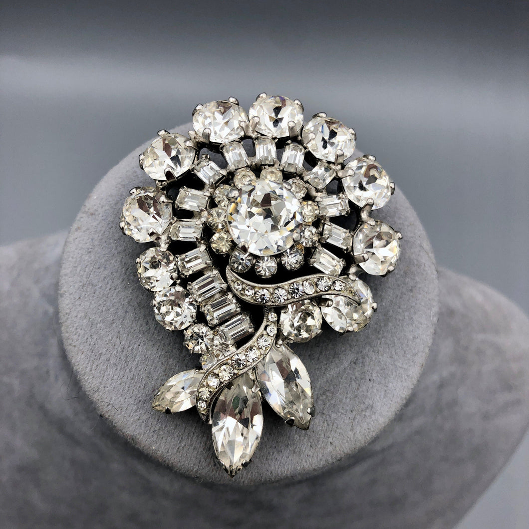 Rhinestone Bouquet Brooch, Vintage 50s Glam, 2.25