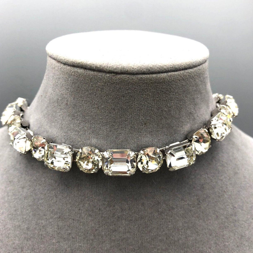 Eisenberg Rhinestone Choker, Emerald Cut and Round, 16