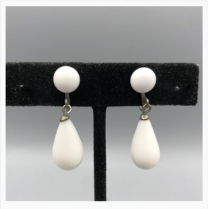 Milk Glass Dangle Earrings, Made in Japan, 1.25" x .5" Screw