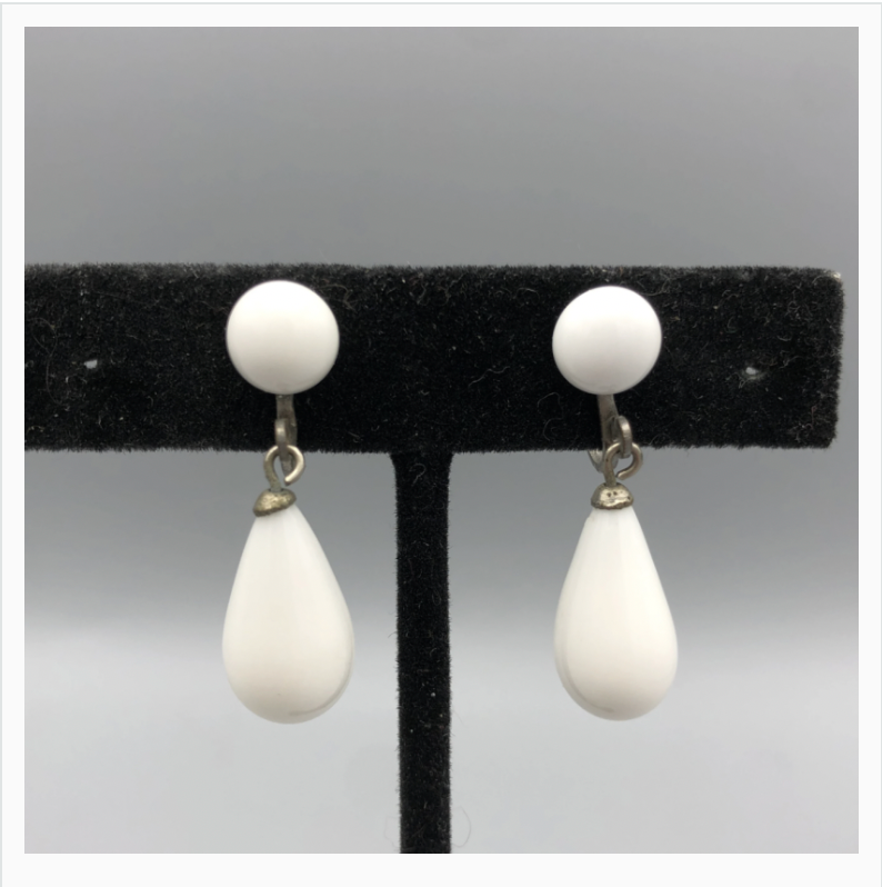 Milk Glass Dangle Earrings, Made in Japan, 1.25