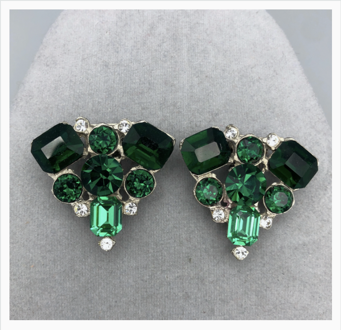 Emerald and Crystal Fur Clips, 1.5