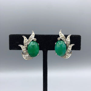 Signed Eisenberg Jade Matrix Earrings with Icing, 1 1/8" x .75"