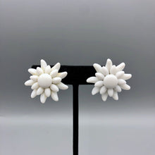 Vintage Milk Glass Beaded Flower Earrings, 1.25" Made in Western Germany