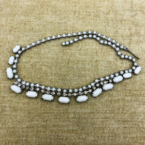 Vintage Rhinestone Milk Glass Choker with Baguettes, 15", Hook Clasp